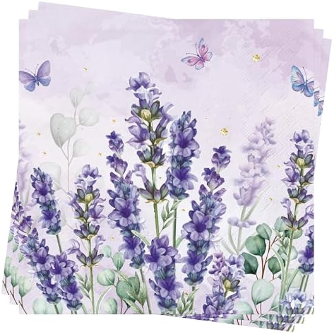 FLORAL SPRING BLOOM EASTER NAPKINS80PCS PAPER NAPKINS SPRING DECORATIONS FLOWERS LAVENDER NAPKINS SERVIETTES FOR AFTERNOON TEA PARTY BIRTHDAY ENGAGEMENT BABY SHOWER BRIDAL 33X33CM - Image 1